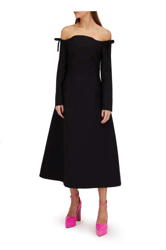 Valentino - Black Crepe Couture Midi Dress 