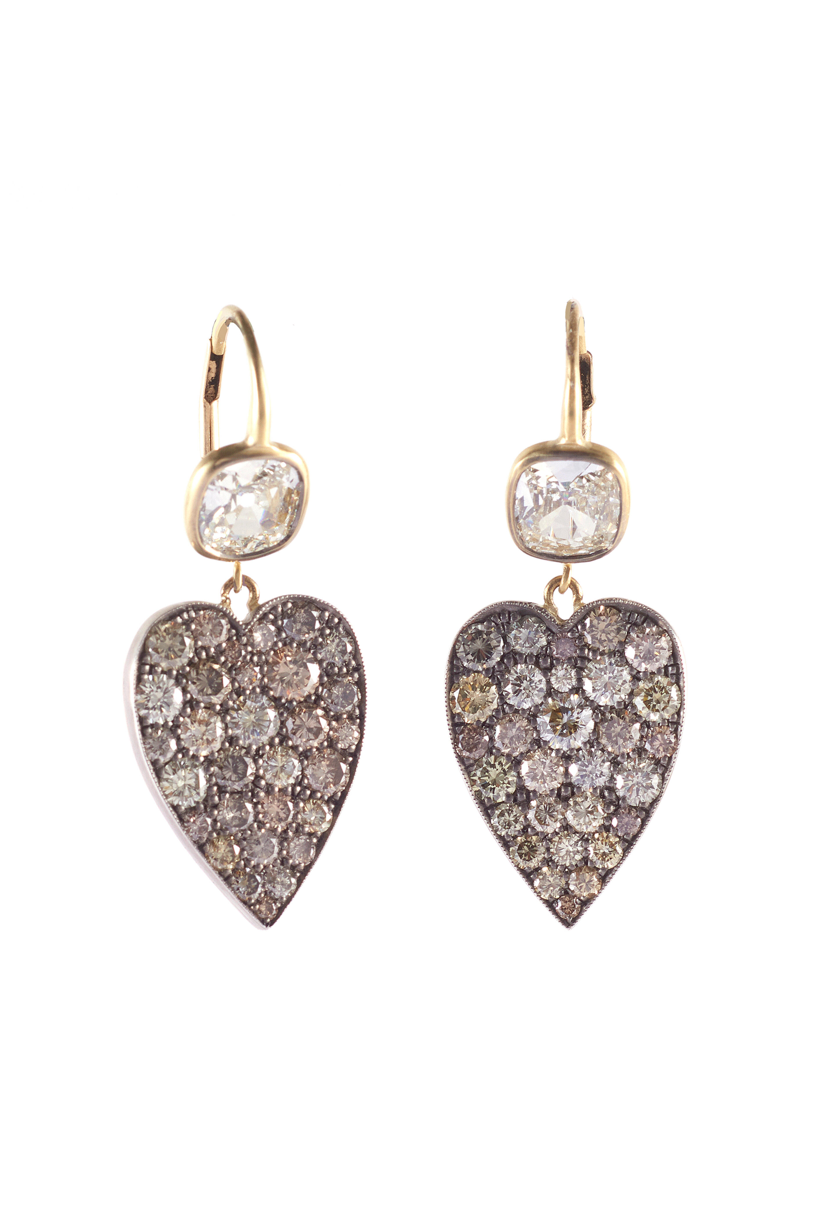 Sylva & Cie - Old European Diamond Heart Drop Earrings
