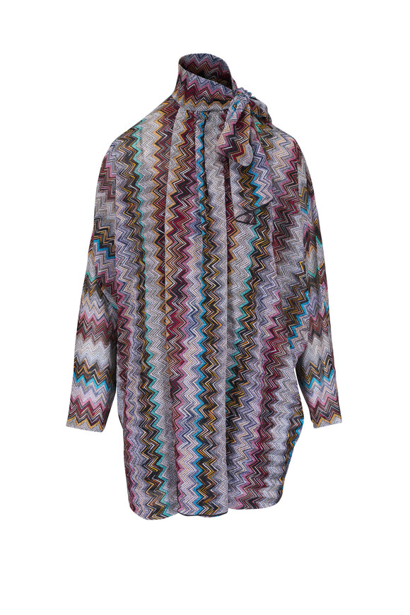 Missoni Multicolor ZigZag Tie Neck Mini Dress