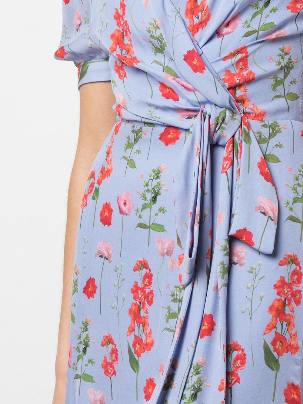 Carolina Herrera - Blue Multi Silk Floral Short Sleeve Dress