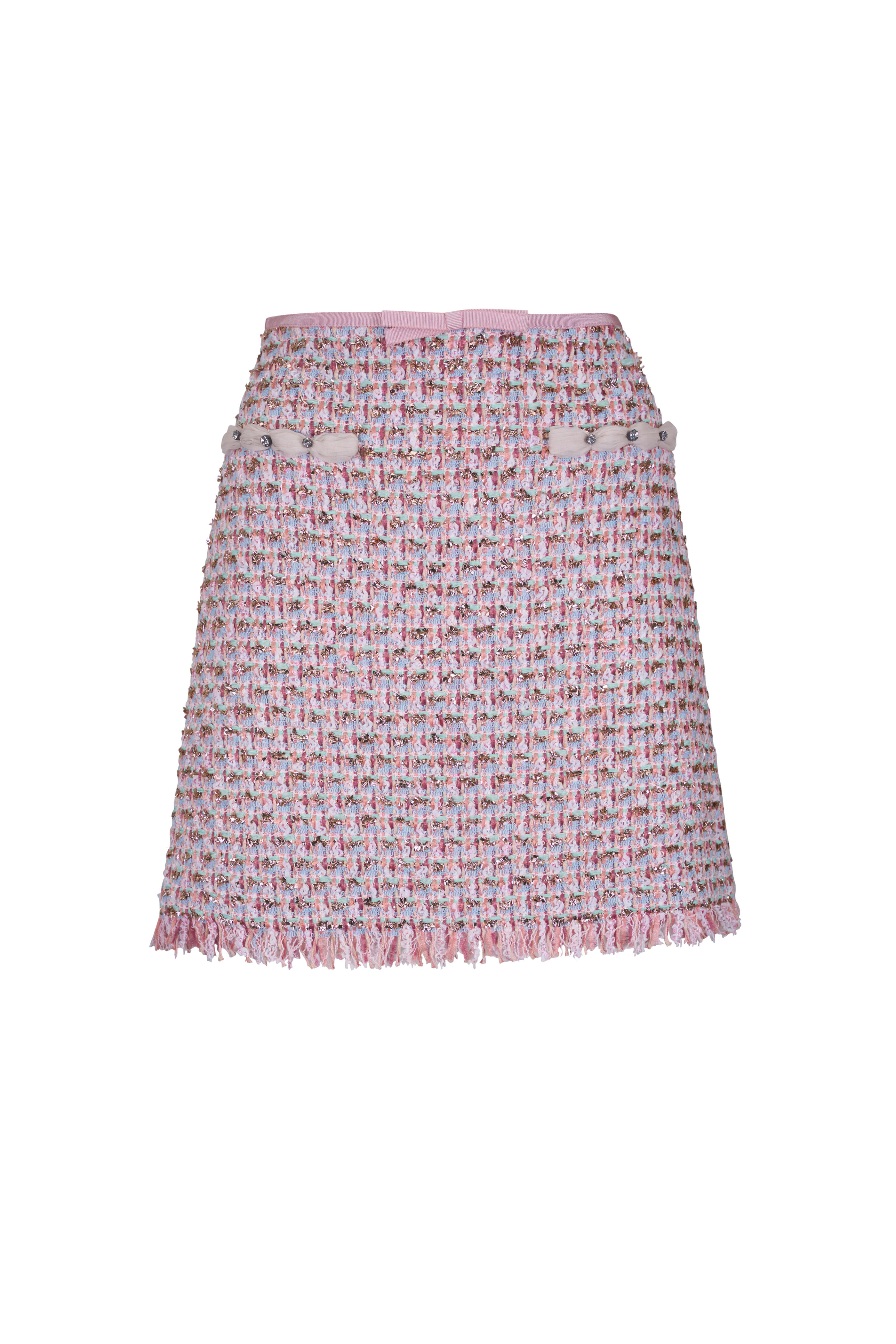Valentino - Embroidered Ribbon Tweed Pink Mini Skirt