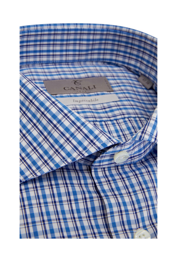 Canali - Dark & Light Blue Plaid Cotton Dress Shirt 