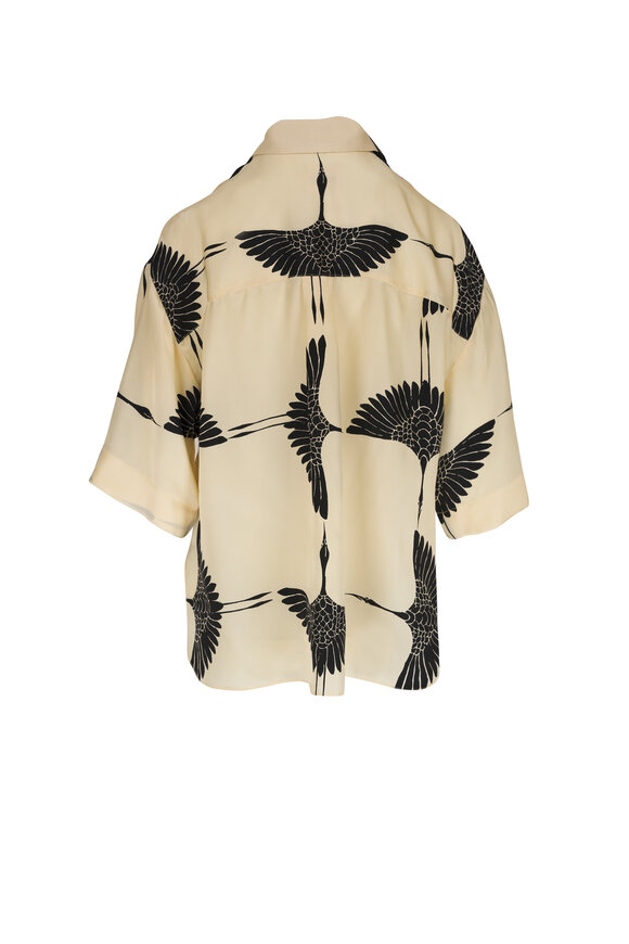 Khaite - Mahsha Cream & Black Crane Print Blouse 