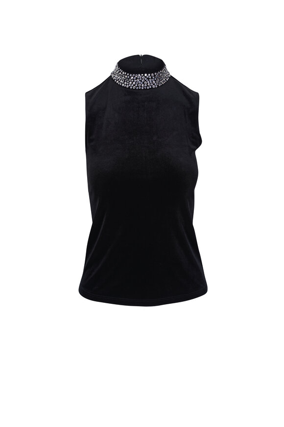 L'Agence Madelyn Embellished Black Mock Neck Top