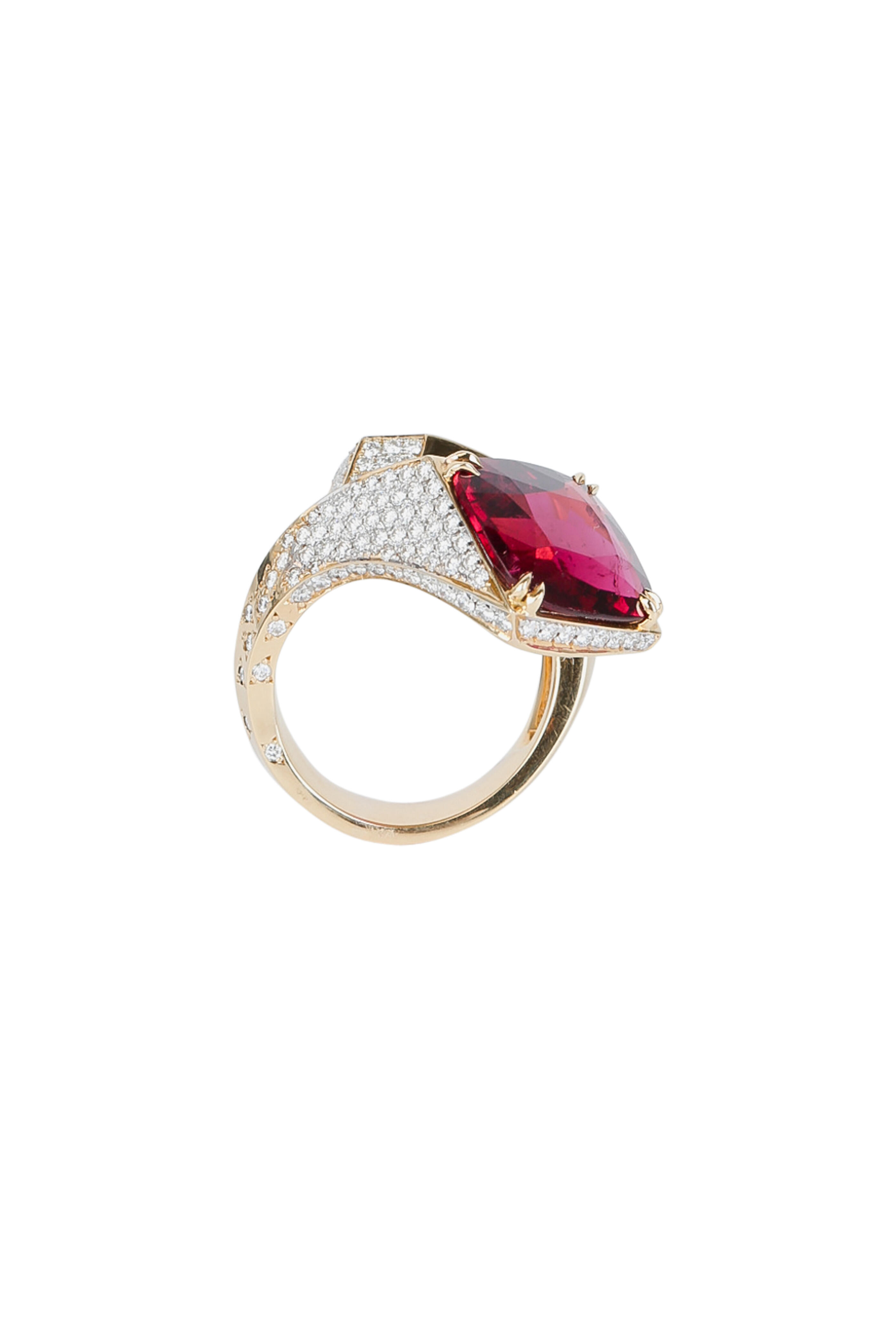 Paolo Costagli - 18K Yellow Gold Pink Tourmaline & Diamond Ring