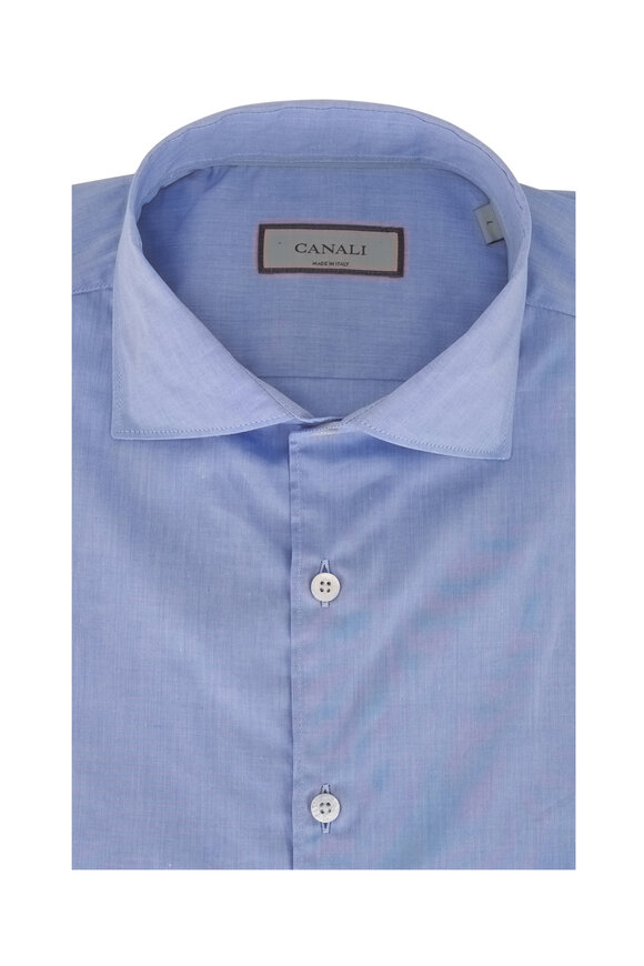 Canali Solid Blue Cotton Dress Shirt