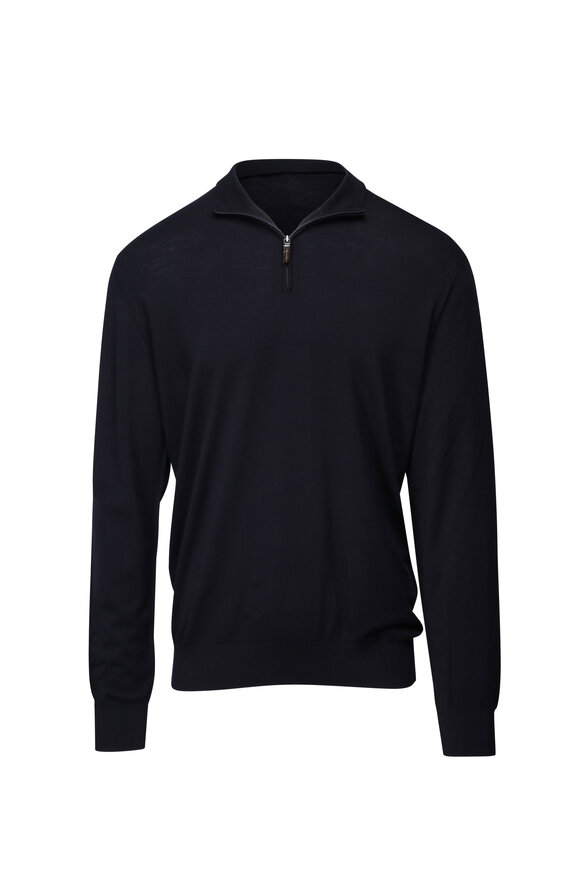Colombo Navy Blue Wool Quarter Zip Sweater - view 1