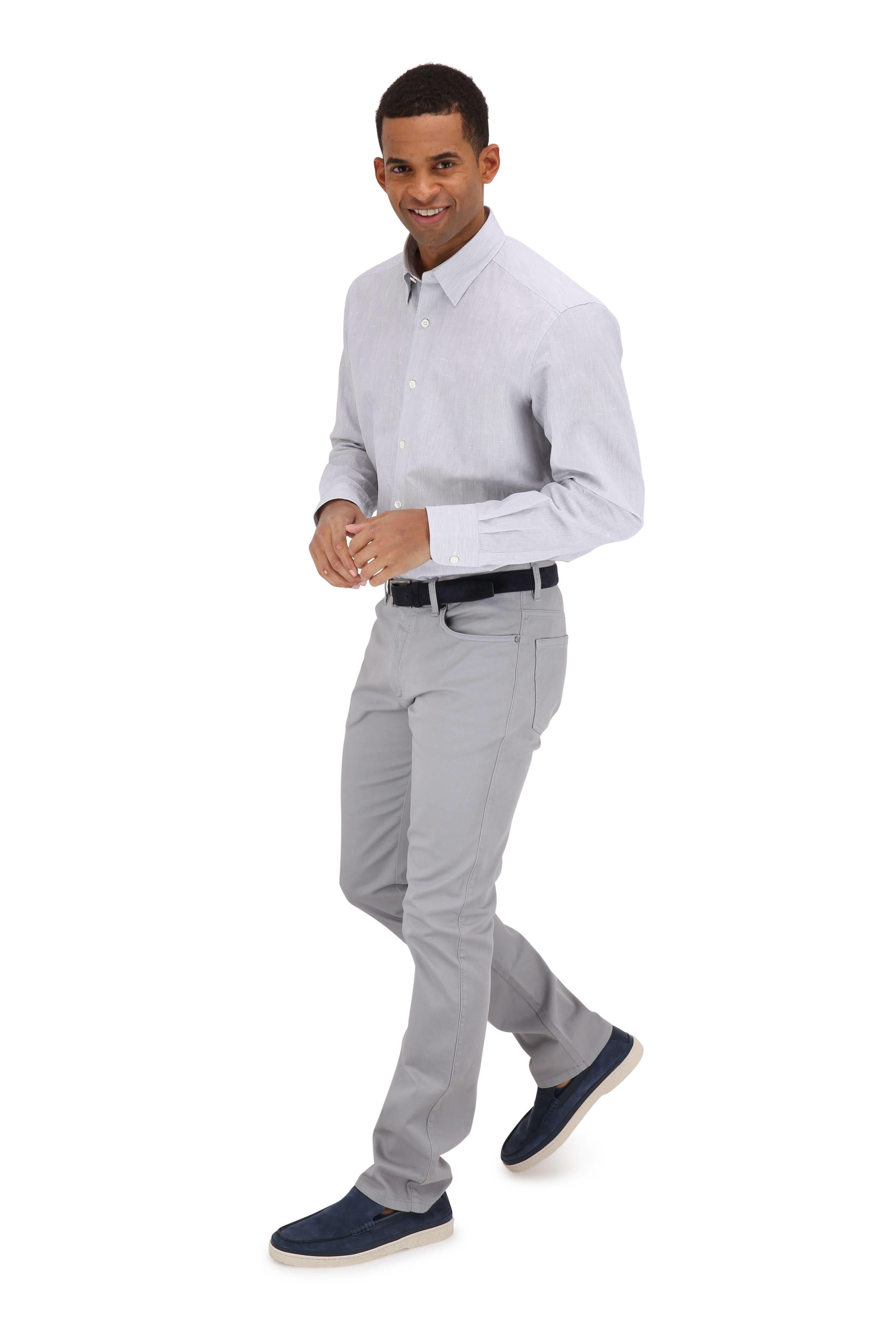 Zegna - Light Gray Linen Blend Tailored Fit Sport Shirt