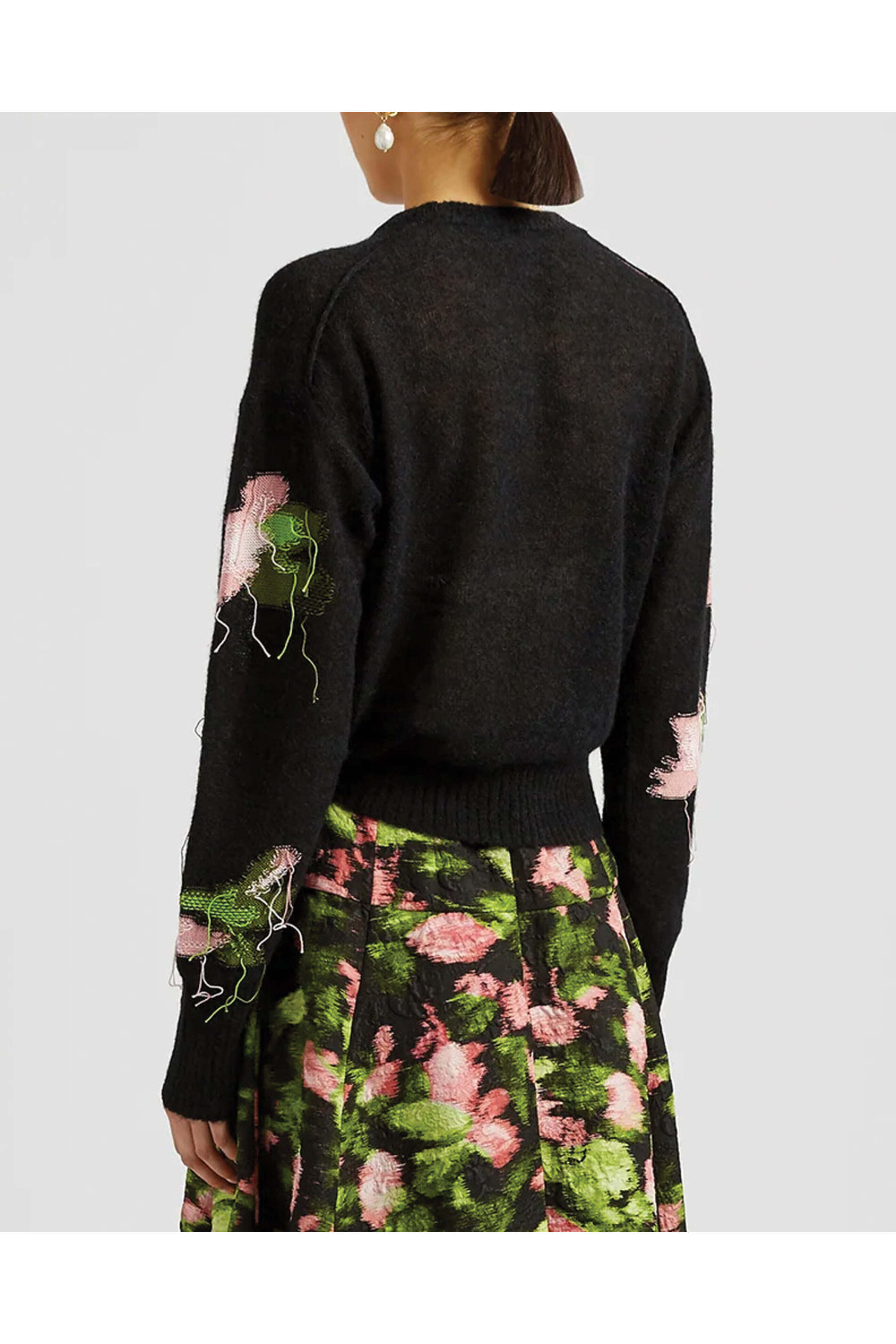 Erdem - Black and Pink Intarsia Sweater