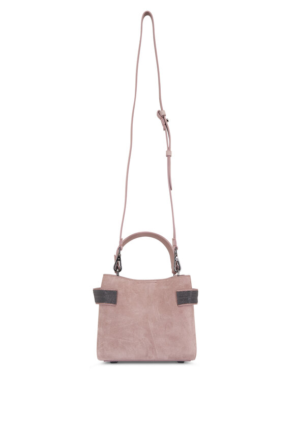 Brunello Cucinelli Mini Safari Blush Suede Monili Satchel Tote - view 3