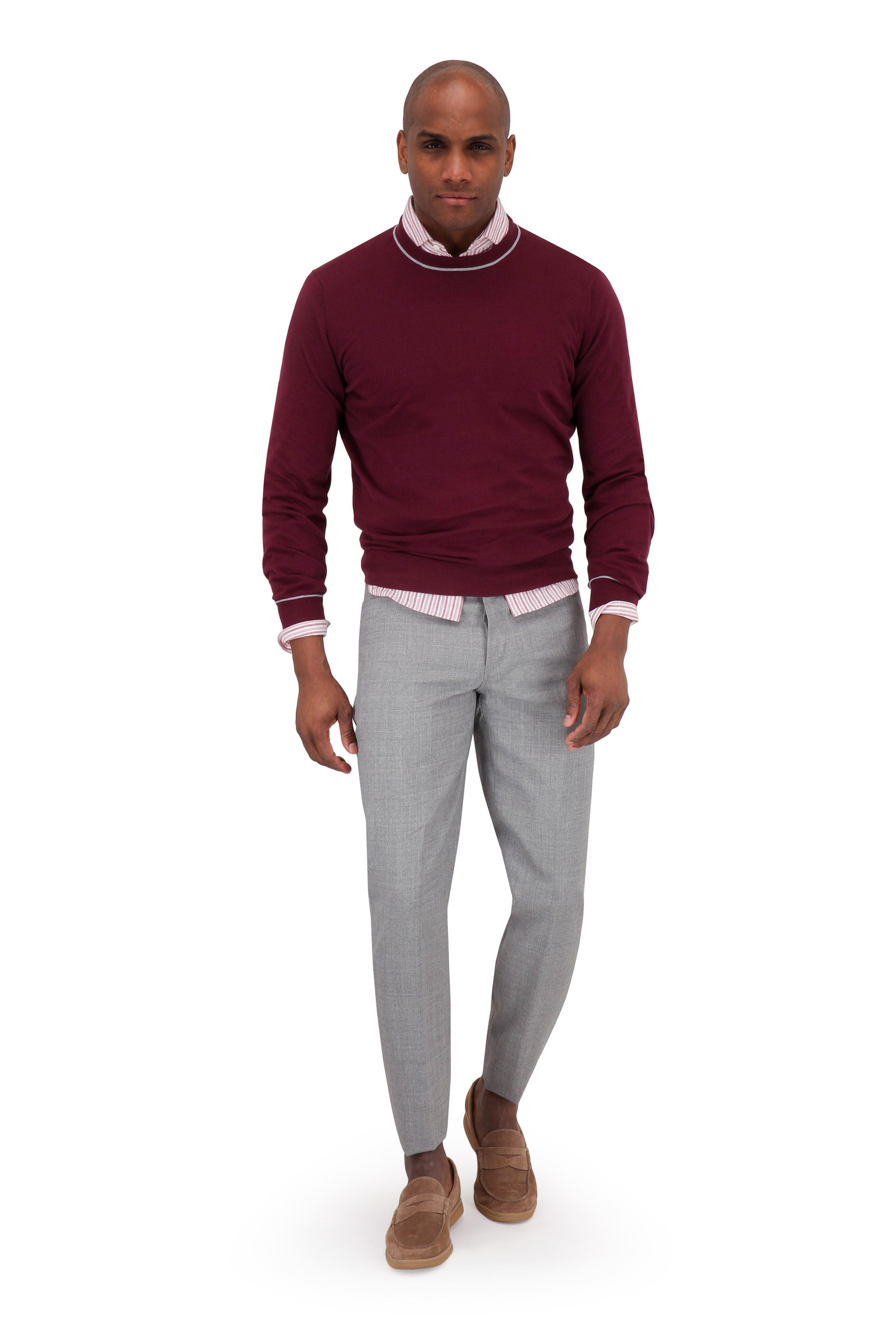 【BRUNELLO CUCINELLI】 バーガンディ コットン セーター Brunello Cucinelli - Burgundy Cotton Crewneck Pullover