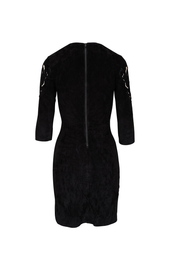 Jitrois - Peony Black Embroidered Stretch Leather Dress