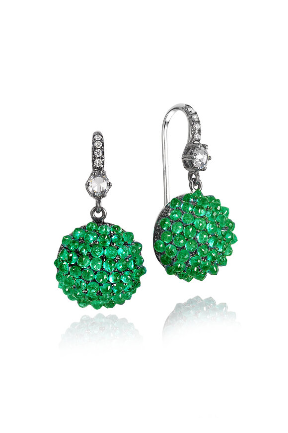 Nam Cho 18k White Gold Emerald & Diamond Drop Earrings