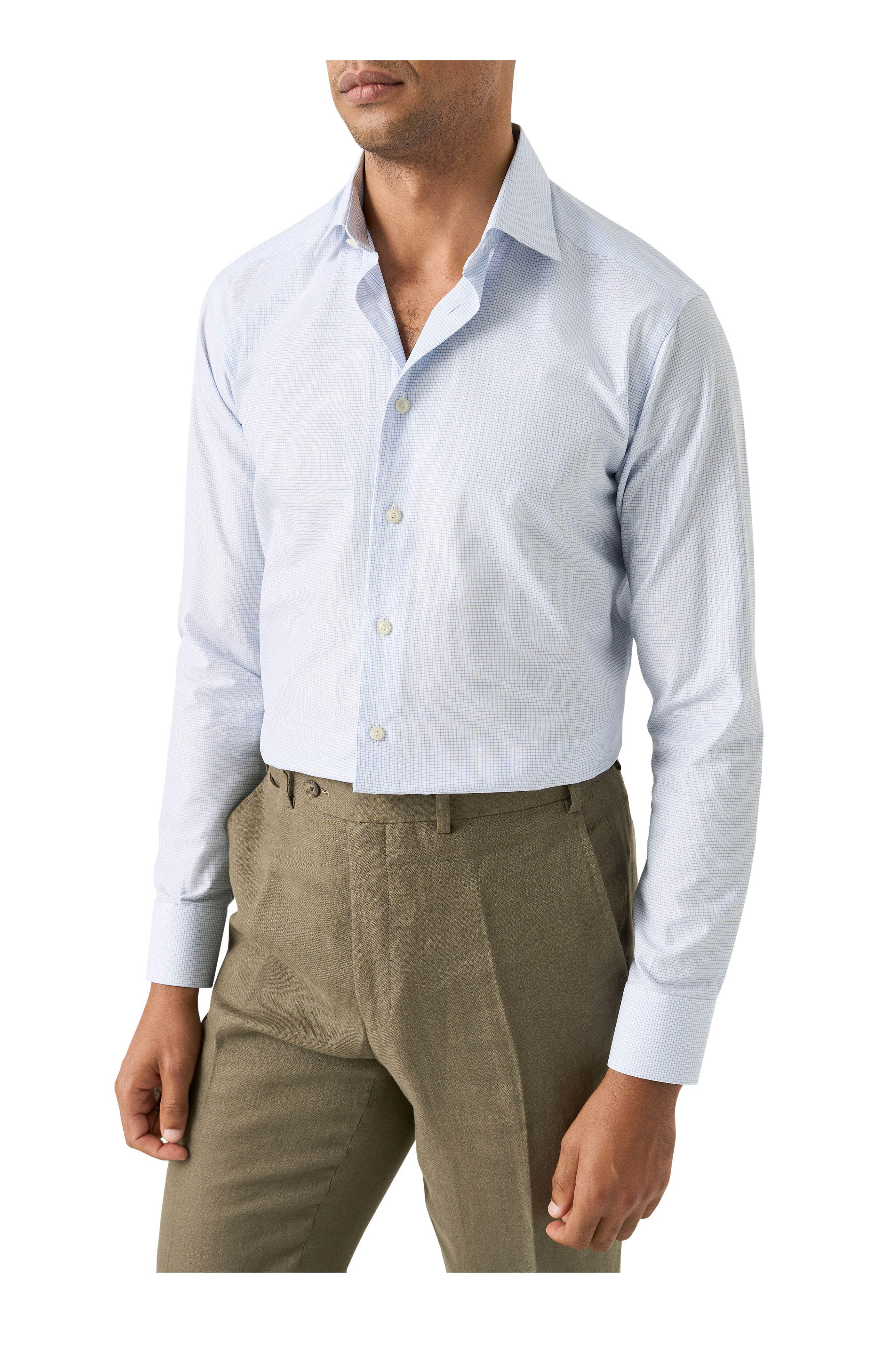 Eton - Blue Mini Check Cotton Slim Fit Dress Shirt - view 2