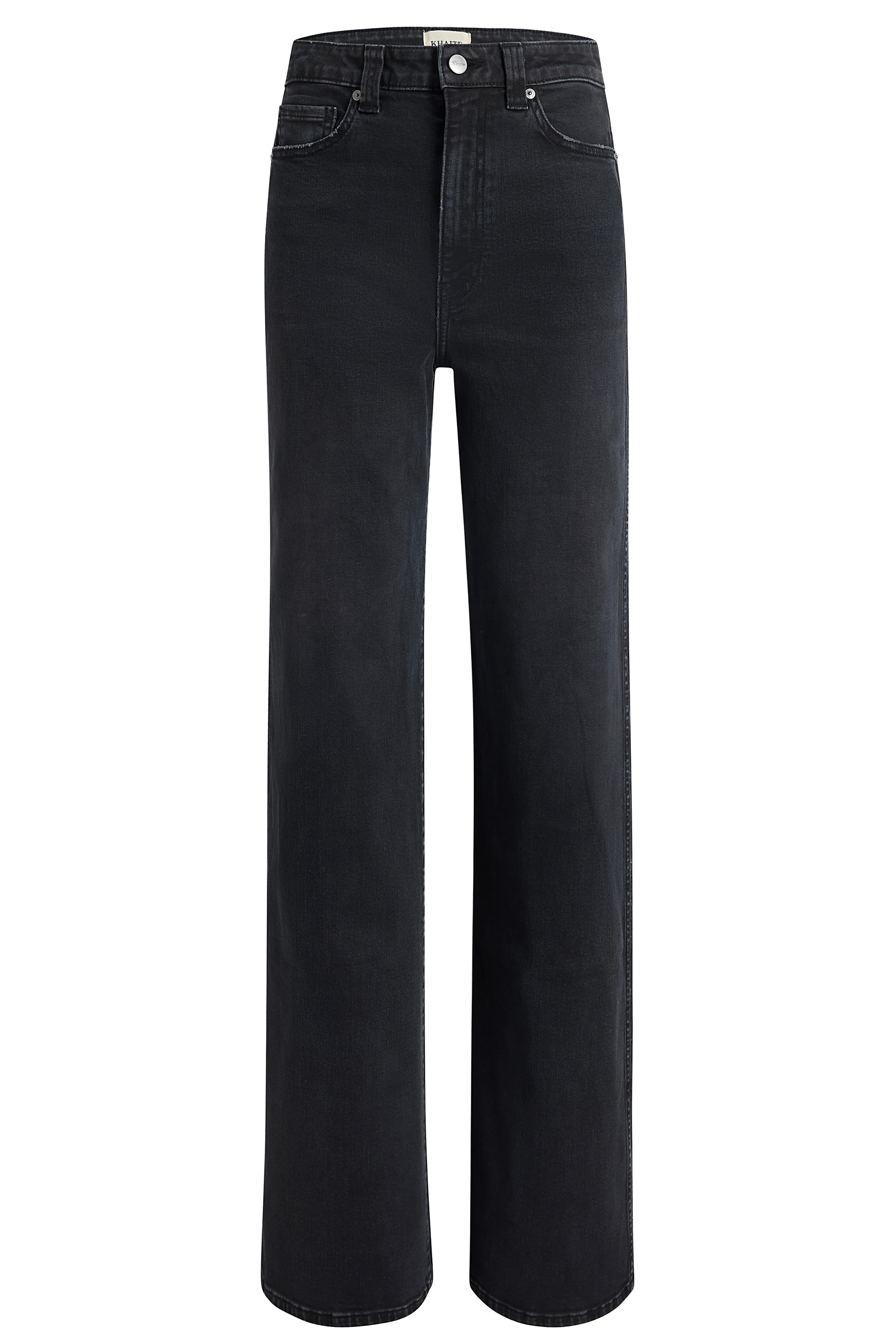 □SATUR□ Crease hemline wide denim pants black washed SA243