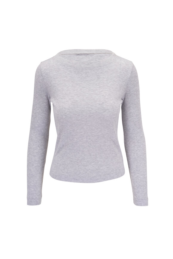 Brunello Cucinelli - White Ribbed Boat Neck Long Sleeve Top