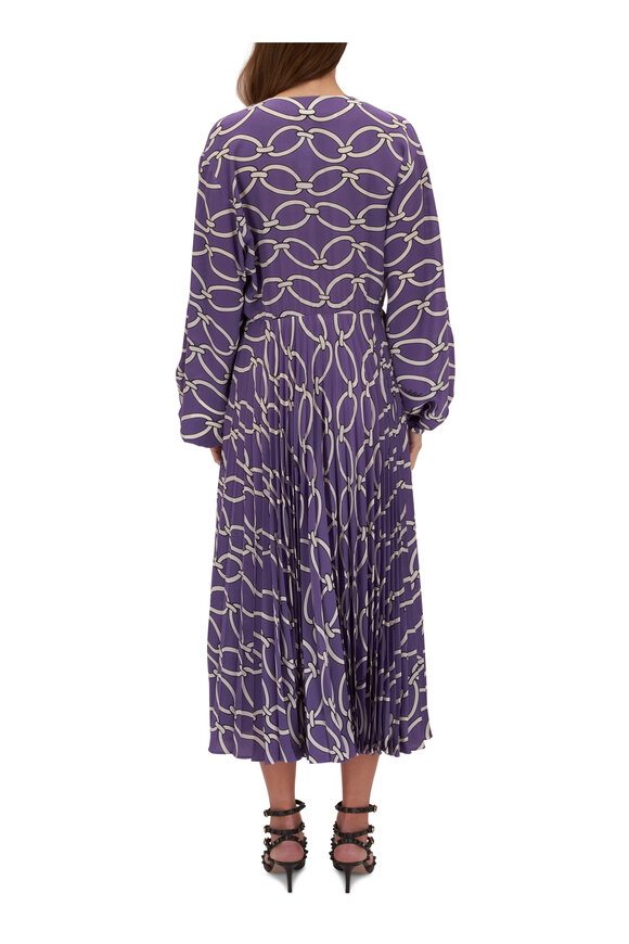 Valentino - Purple Chain Pattern Pleated Midi Dress 