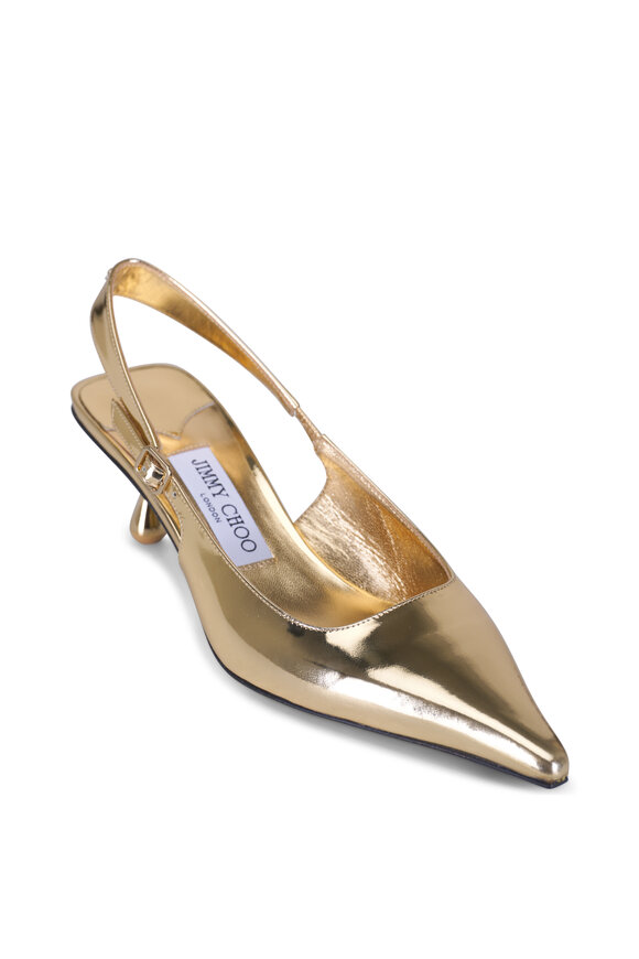 Jimmy Choo Amel Liquid Gold Metal Leather Slingback, 50mm