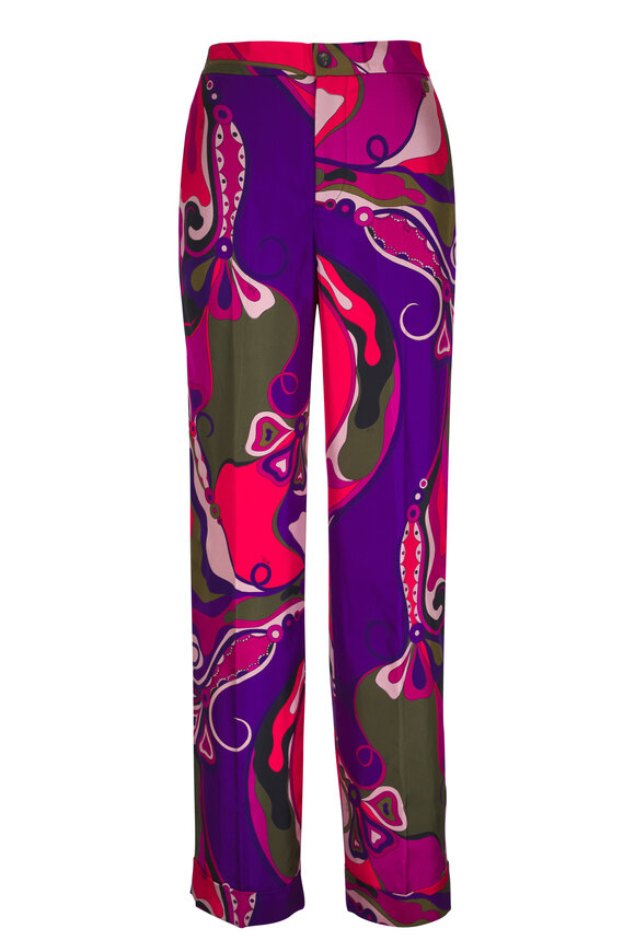 Pucci Multicolor Abstract Print Silk Twill Pant