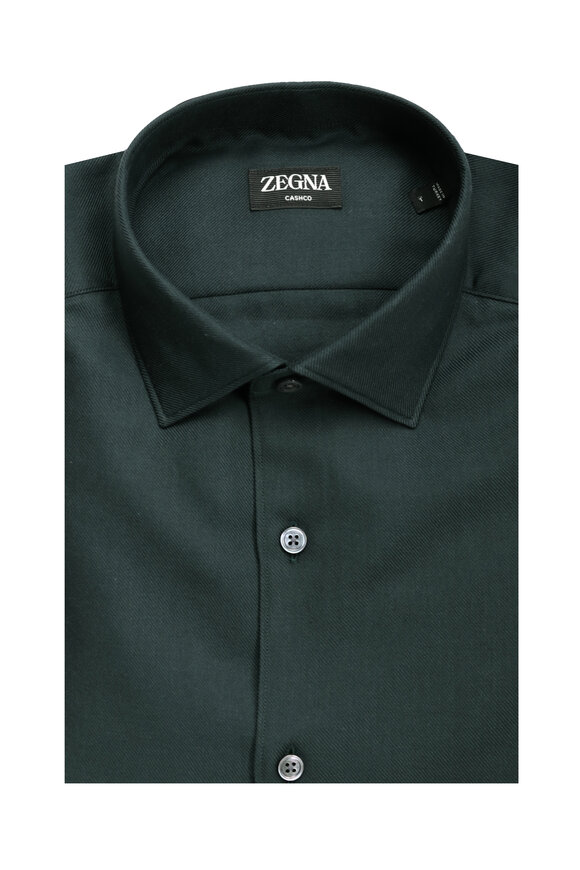 Zegna Solid Dark Green Sport Shirt