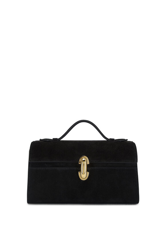 Savette Symmetry Pochette Black Suede Top Handle Bag