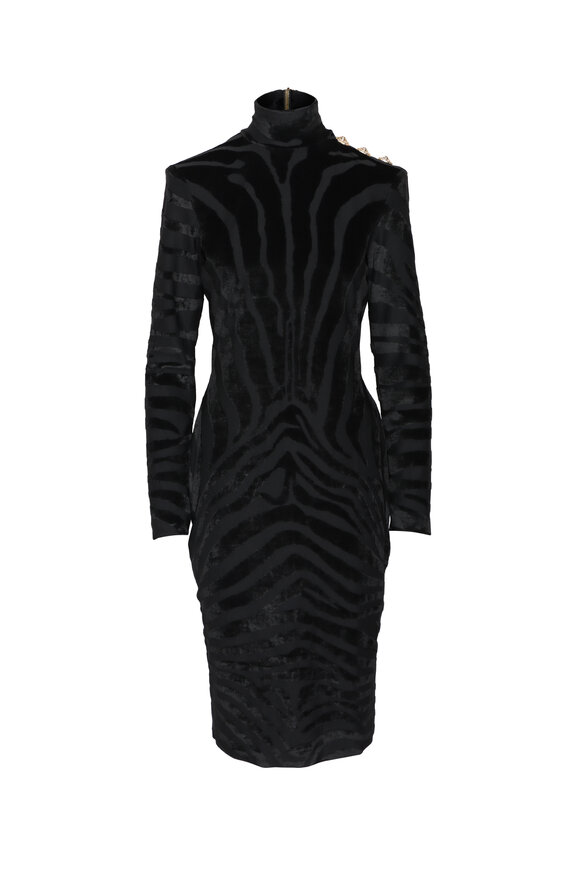 Balmain Noir Velvet Zebra Mini Dress