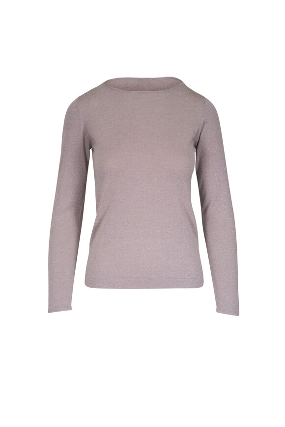 Brunello Cucinelli Neutral Cashmere, Silk & Lurex Boatneck Sweater