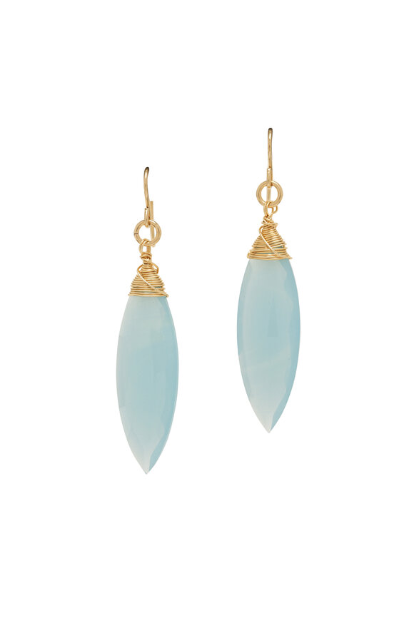 Cristina V. Blue Chalcedony Wire Wrapped Earrings