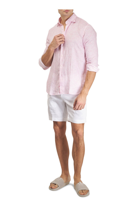 Tiki Pink Floral Linen Sport Shirt - view 2