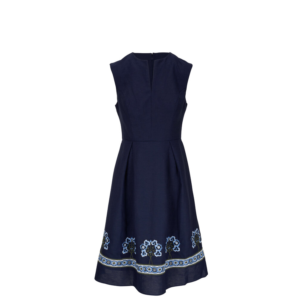 Robe Designer Christina Herrera Navy Sans Manches - Taille 12 - Soie - Neuf étiqueté