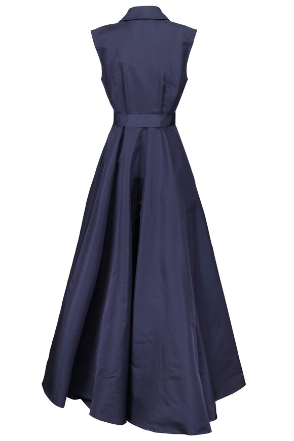 Carolina Herrera Navy Silk Sleeveless Trench Gown - view 2