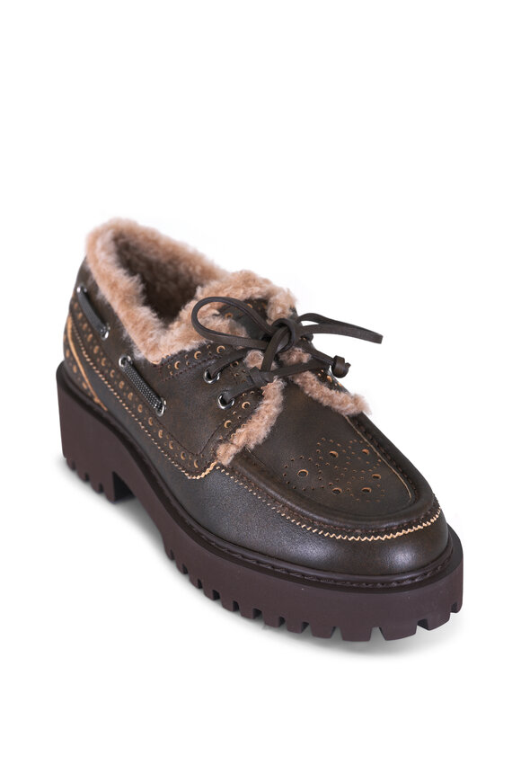 Brunello Cucinelli Brown Shearling Leather Loafer - view 1