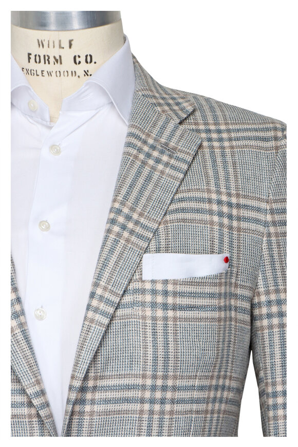 Kiton Cream & Blue Plaid Sportcoat