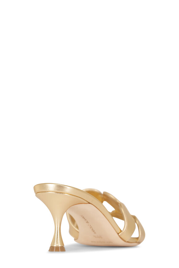 Manolo Blahnik Haribalmu Gold Leather Circle-Cut Mule, 50mm - view 5