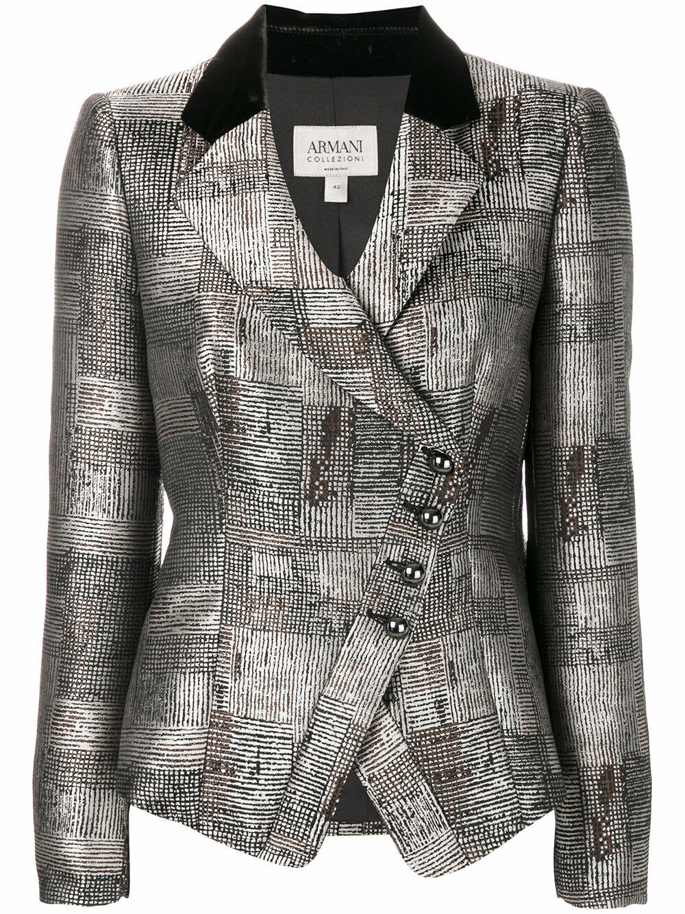 Emporio Armani - Taupe Abstract Print Asymmetric Button Jacket