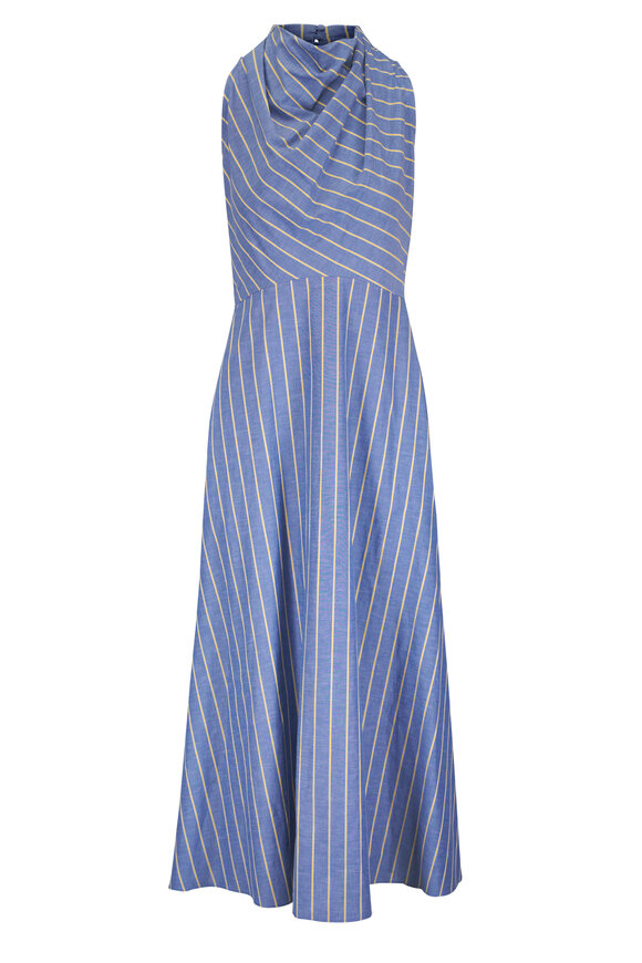 Lela Rose Bluebell Stripe Cotton & Linen Draped Halter Dress - view 1