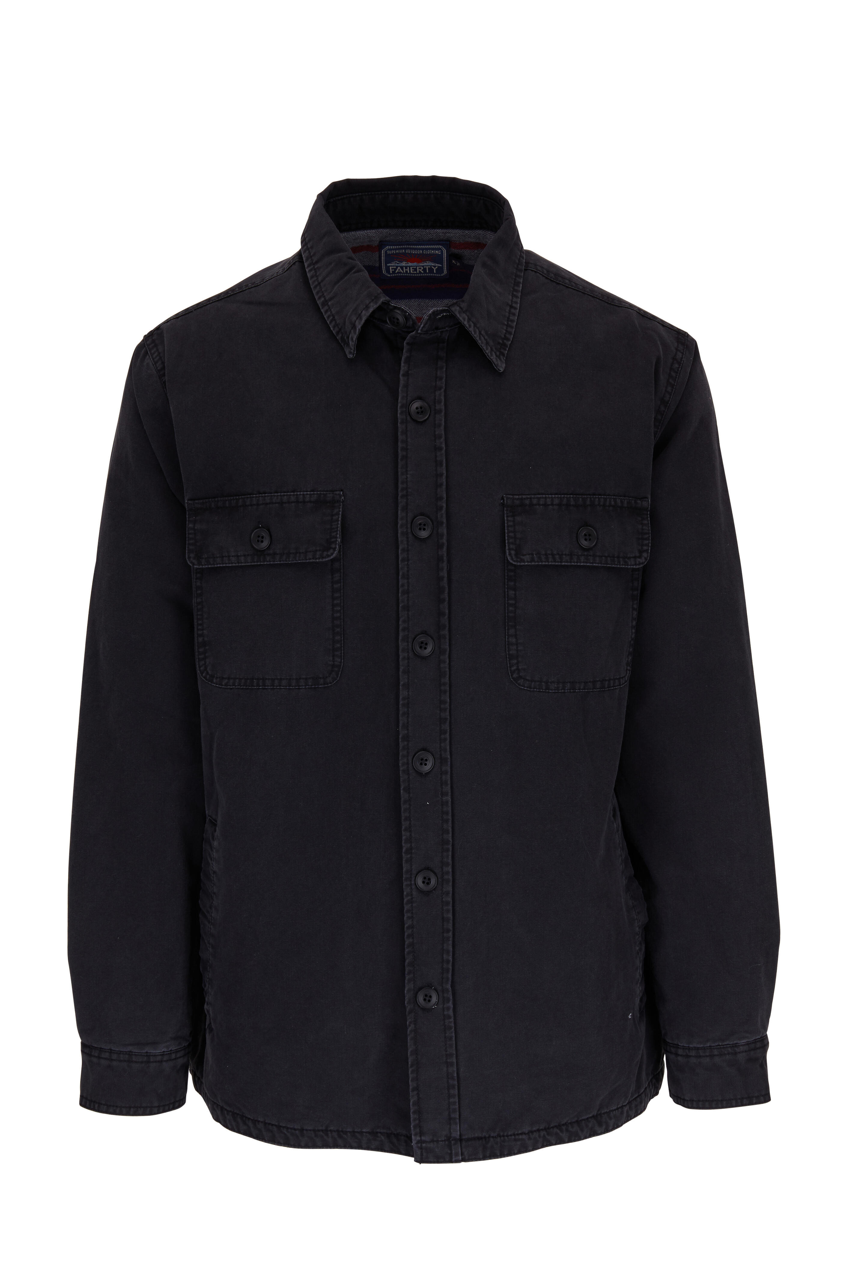 Faherty Brand Washed Black Cotton Front Button Jacket