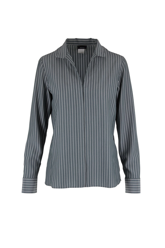 Akris - Dark Slate Stripe Silk Blouse