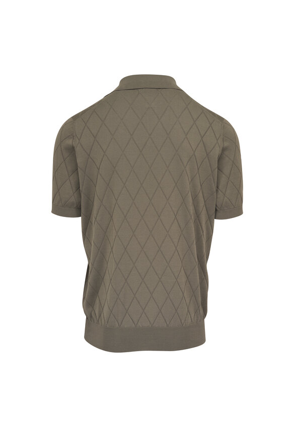 Brunello Cucinelli Khaki Open-Collar Cotton Knit Polo - view 3