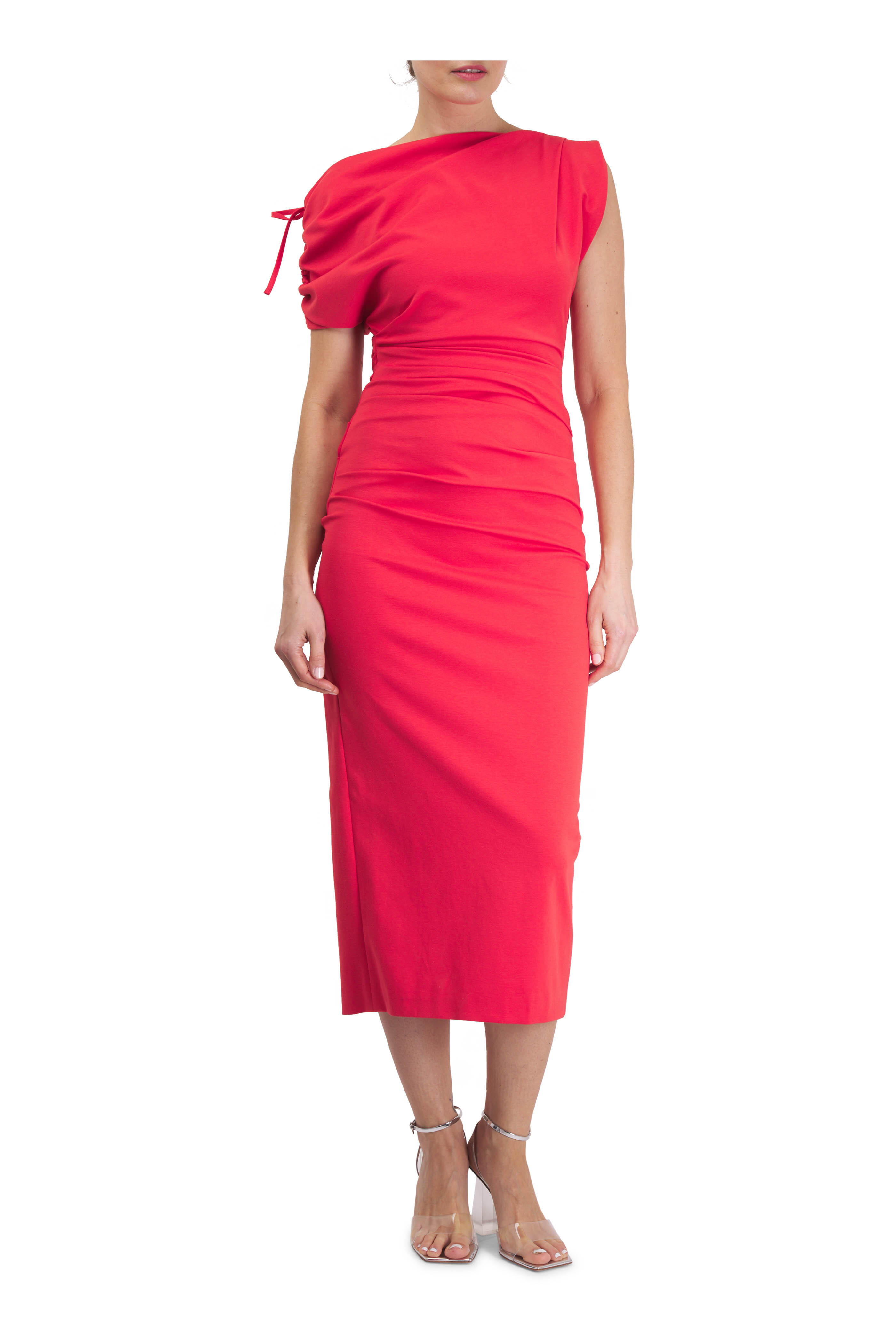 Talbot Runhof - Kokao3 Cerise Asymmetric Midi Dress