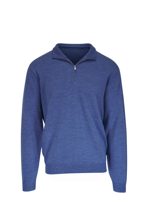 Peter Millar Keene Lunar Blue Wool Quarter Zip Sweater - view 1