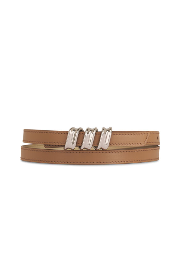 Loewe Mocha, Beige & Silver Coil Skinny Belt, 15mm - view 1