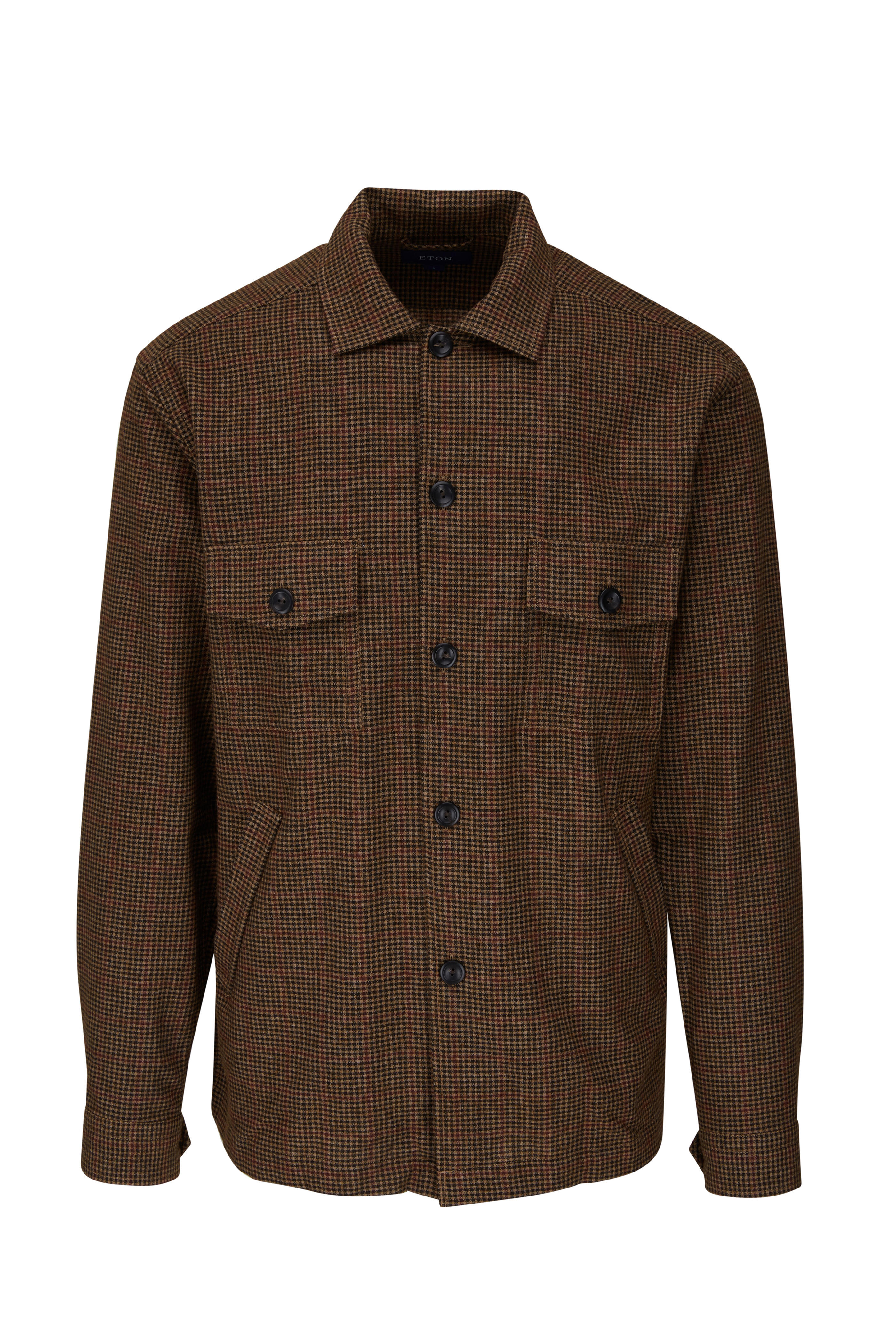 Eton - Tan Checked Cotton, Wool & Cashmere Overshirt