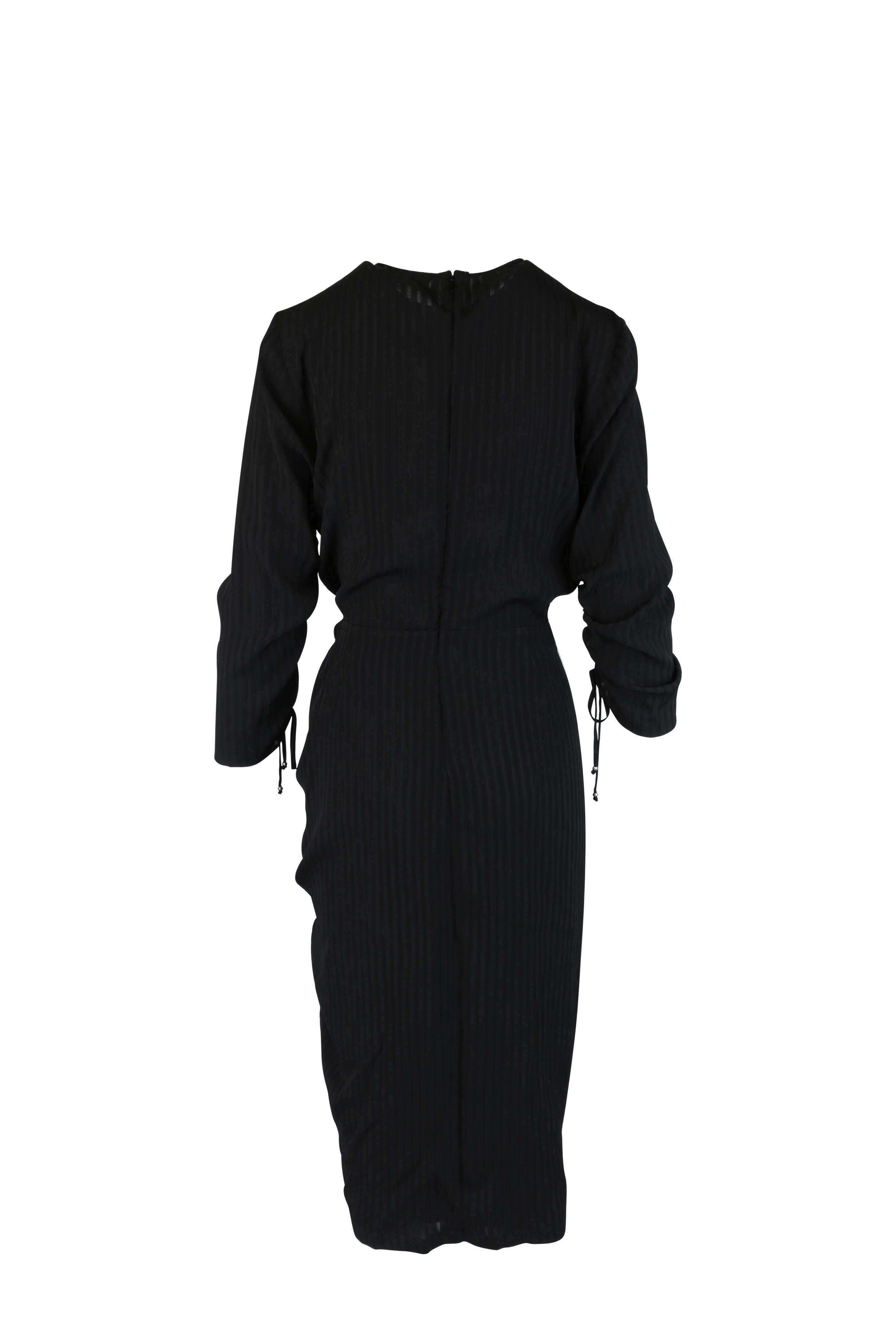 Altuzarra - Oriana Black Open Weave Striped Wrap Dress