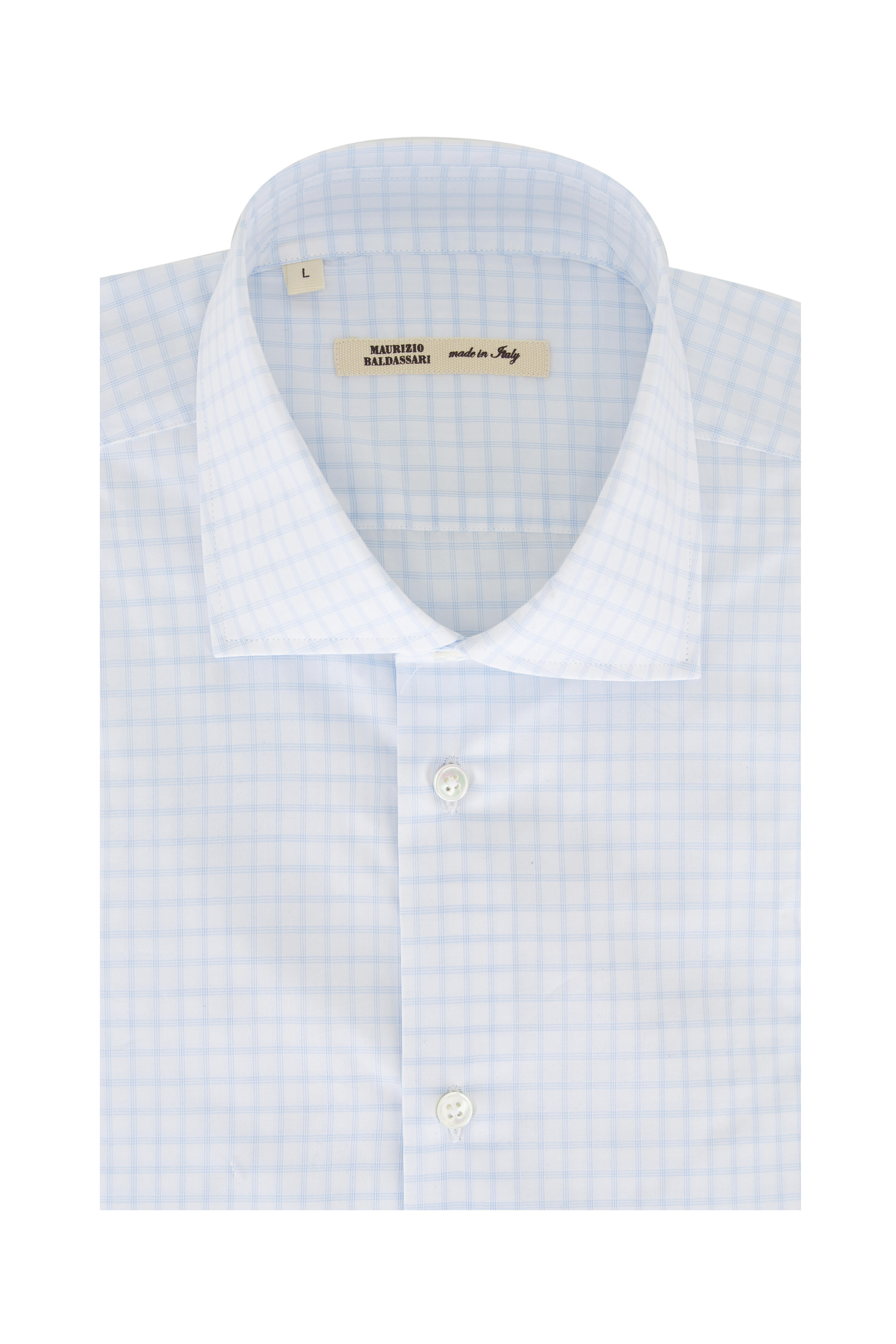 Maurizio Baldassari - White & Light Blue Plaid Cotton Sport Shirt
