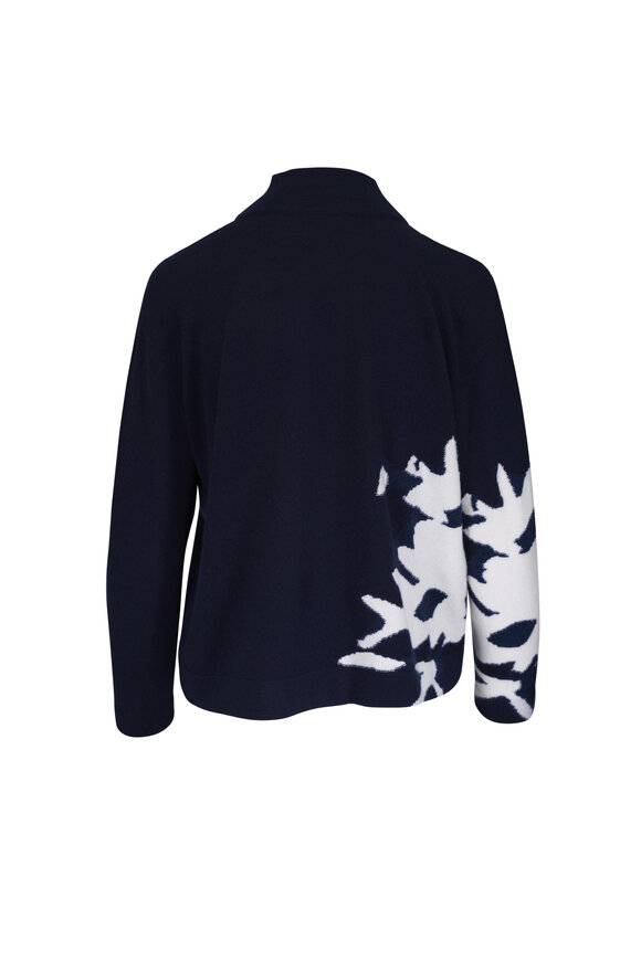 Akris Navy & White Wildflower Print Cashmere Sweater - view 4