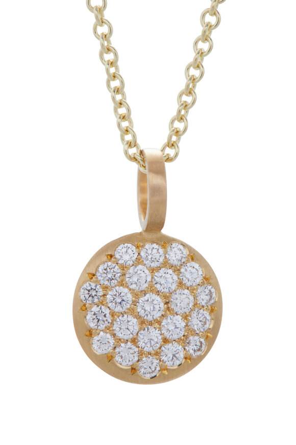 Caroline Ellen - 20K Yellow Gold Pavé Lentil Pendant Necklace