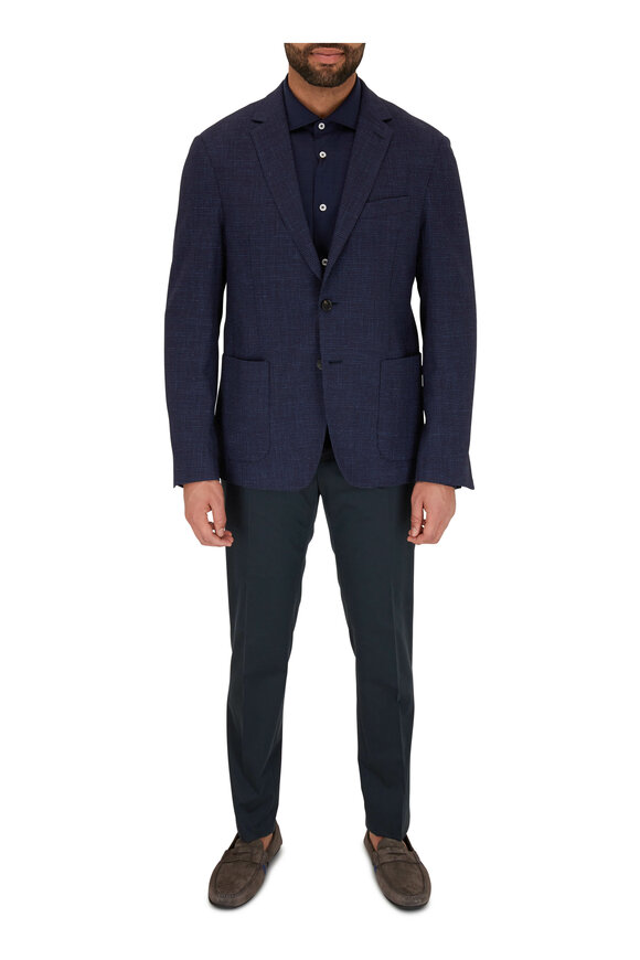 Maurizio Baldassari Navy Blue Wool Knit Button Down Shirt - view 2