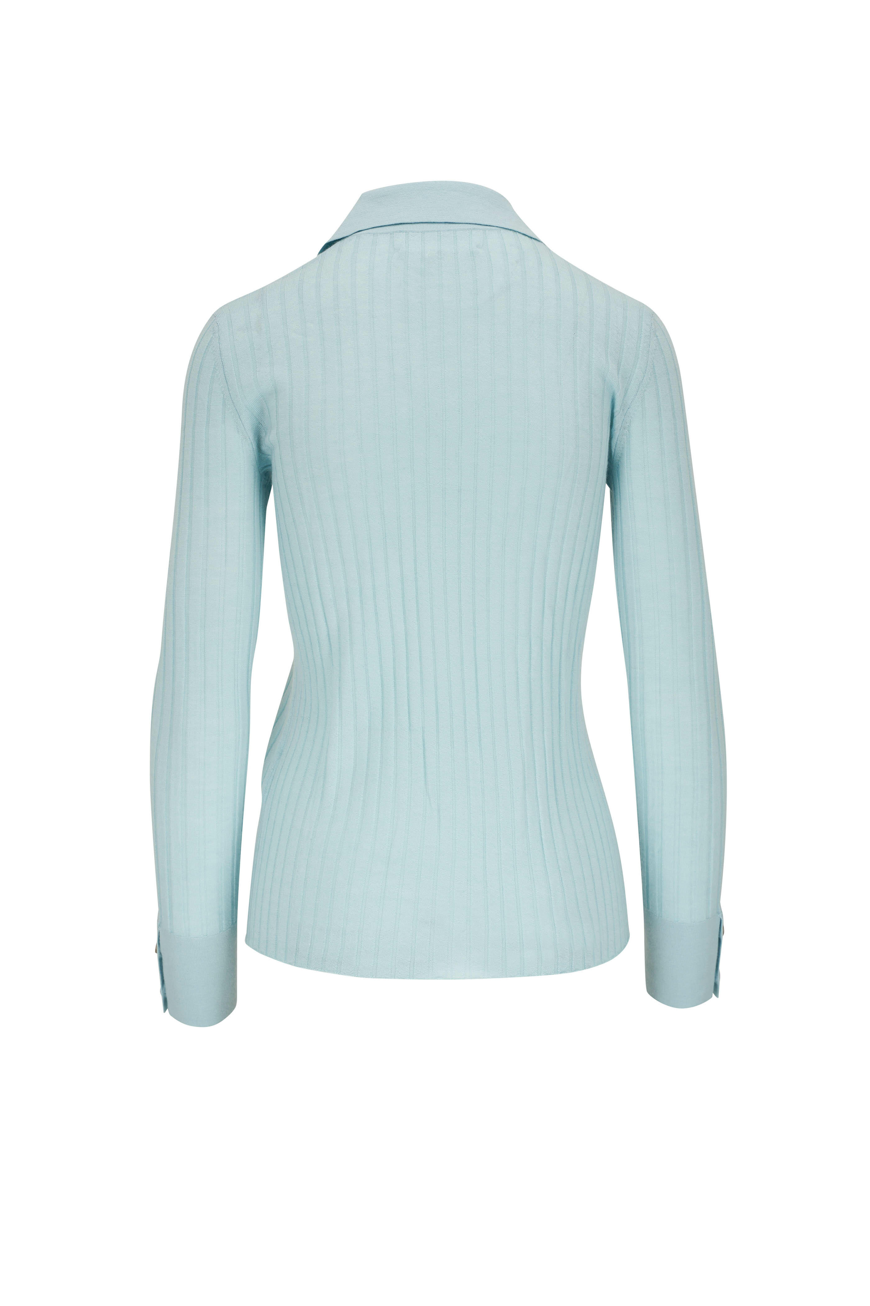 Cashmere jumper with ribbed trims - arctic blue
