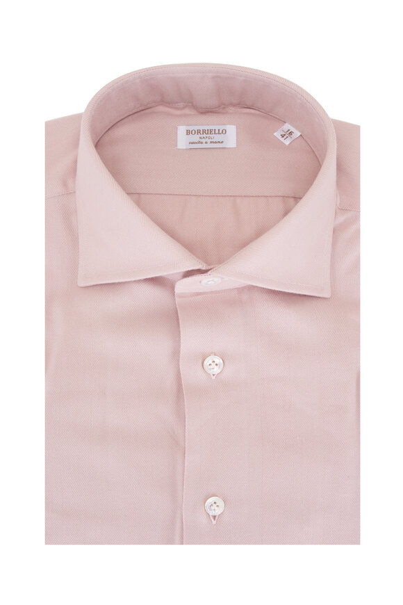 Borriello Pink Herringbone Cotton & Cashmere Dress Shirt
